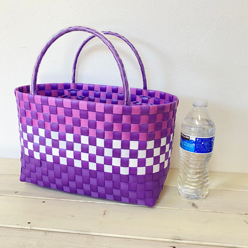 プラカゴバッグ　ハンドメイド プラかご プラかごバッグ 青 ブルー かごバッグ hana.lima.aloha 通販
