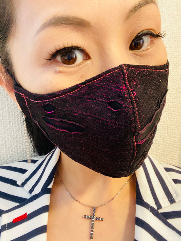 モード系　おしゃれ　かっこいい　布マスク　立体マスク　大きめ　フィルターポケット　メンズマスク　ラメピンク 3枚目の画像