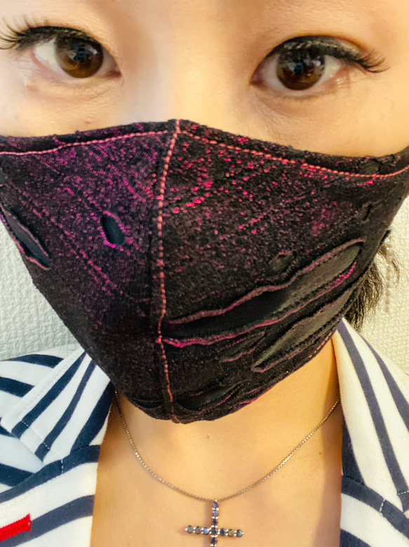 モード系　おしゃれ　かっこいい　布マスク　立体マスク　大きめ　フィルターポケット　メンズマスク　ラメピンク 7枚目の画像