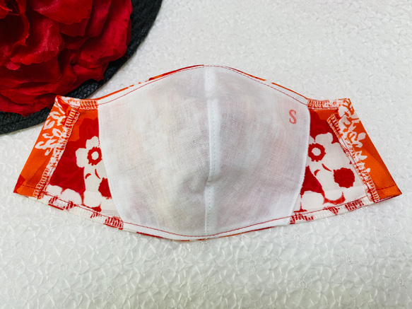 夏用　アロハマスク　おしゃれ　可愛い　立体マスク　布マスク　フィルターポケット　大きめ　赤とオレンジ　送料無料 3枚目の画像