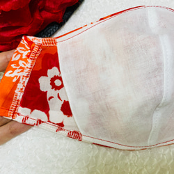 夏用　アロハマスク　おしゃれ　可愛い　立体マスク　布マスク　フィルターポケット　大きめ　赤とオレンジ　送料無料 4枚目の画像