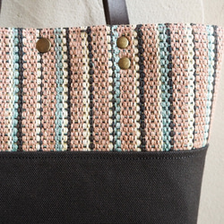 自然色條紋手工編織布迷你手提袋（粉紅色） 第4張的照片