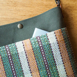 秋色カントリーチェック手織り布のミニショルダー（グリーン） 4枚目の画像