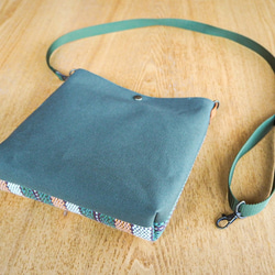 秋色カントリーチェック手織り布のミニショルダー（グリーン） 5枚目の画像