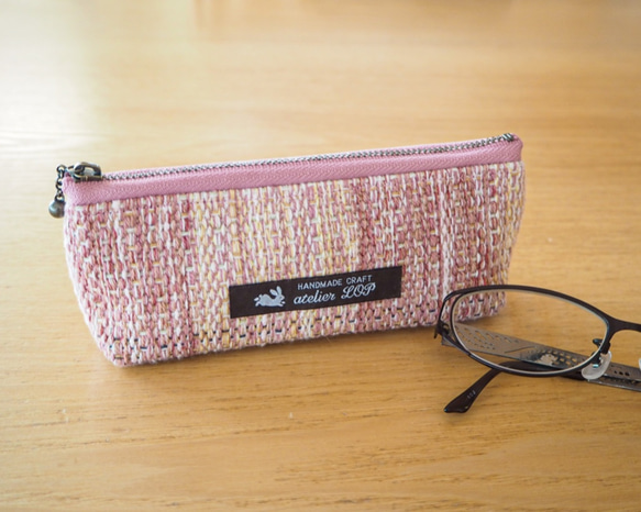 【SALE】春色ツイード調手織り布のメガネケース 3枚目の画像