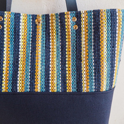 【Creema限定夏の福袋】手織りマルチストライプのスクエアトートとペンケースのセット（ブルー） 6枚目の画像