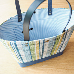 [SALE] 手工編織的方形手提袋，夏季格紋（藍色） 第3張的照片