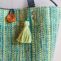手工編織秋季粗花呢水桶托特包 (綠色) 第4張的照片