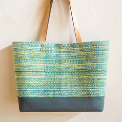 [SALE] 手工編織秋季粗花呢手提包（綠色） 第2張的照片