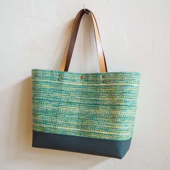 [SALE] 手工編織秋季粗花呢手提包（綠色） 第5張的照片