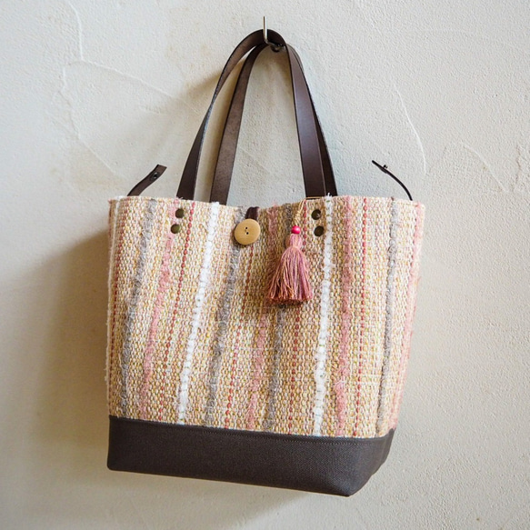 [SALE] 遠州紡織“Nunome”手織布水桶手提包（粉紅色） 第5張的照片