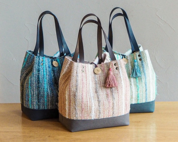 [SALE] 遠州紡織“Nunome”手織布水桶手提包（粉紅色） 第6張的照片