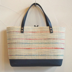 春色手織り布の横長トートバッグ（水色） 5枚目の画像