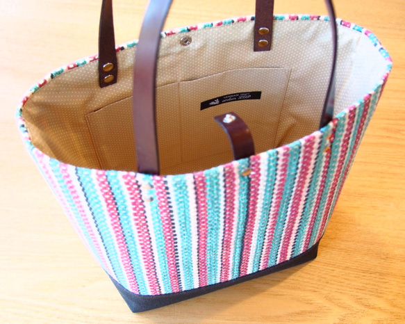 [出售]手工編織鮮豔彩色條紋午餐手提包L（玫瑰/薄荷） 第3張的照片