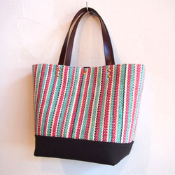 [出售]手工編織鮮豔彩色條紋午餐手提包L（玫瑰/薄荷） 第5張的照片