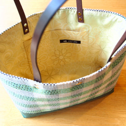 [出售]夏季檢查和邊界手工編織的布手提袋的（綠色） 第3張的照片