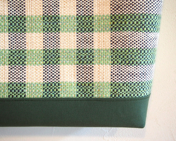 [出售]夏季檢查和邊界手工編織的布手提袋的（綠色） 第4張的照片