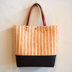 【出售】手編混色邊框方形手提袋（橙色） 第2張的照片