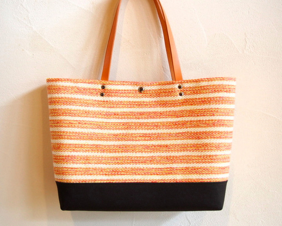[出售]手編混合彩色邊框手提袋（橙色） 第1張的照片