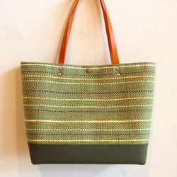 手工編織秋混色手提袋（綠色） 第1張的照片