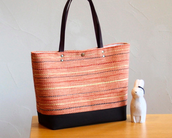 [SALE]手工編織秋季混色手提包（橙色） 第2張的照片