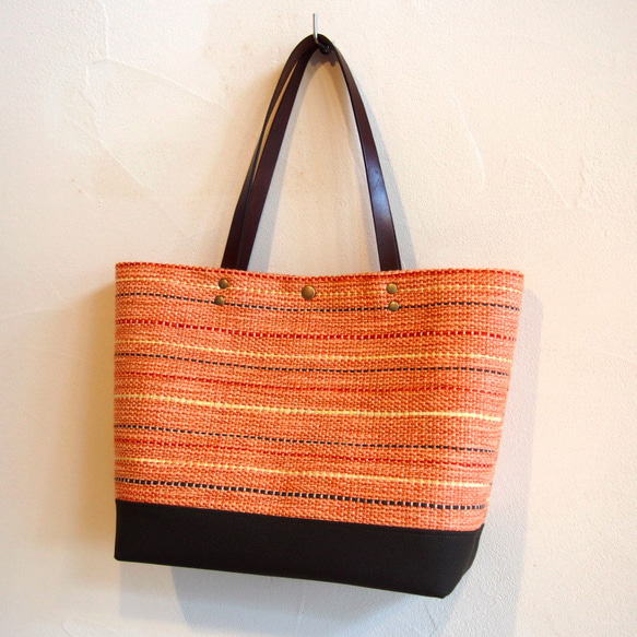 [SALE]手工編織秋季混色手提包（橙色） 第5張的照片