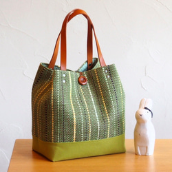 [出售]手工編織秋季配色水桶手提袋（綠色） 第1張的照片