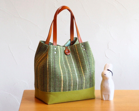 [出售]手工編織秋季配色水桶手提袋（綠色） 第1張的照片