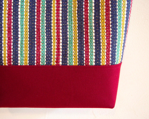 【出售】手工編織秋色多條紋方形手提袋（酒） 第4張的照片