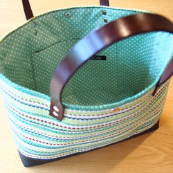 [Creema限於快樂袋的下落]手工編織多色手提包和所述一組（綠色）的門廊 第3張的照片