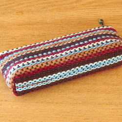 北欧風マルチカラー手織り布のメガネケース（茶） 5枚目の画像