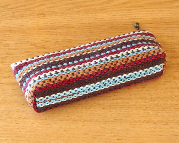 北欧風マルチカラー手織り布のメガネケース（茶） 5枚目の画像