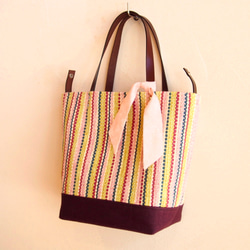 春色法國色手工編織布桶手提袋（粉色） 第5張的照片