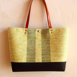 【SALE】春色ツイード調手織り布のトートバッグ（ミモザ） 2枚目の画像