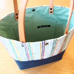 手工編織天然彩色方形手提袋（綠色） 第3張的照片