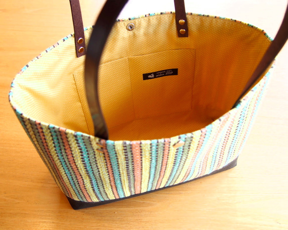 [SALE]手工編織多色條紋手提包（黃色） 第3張的照片