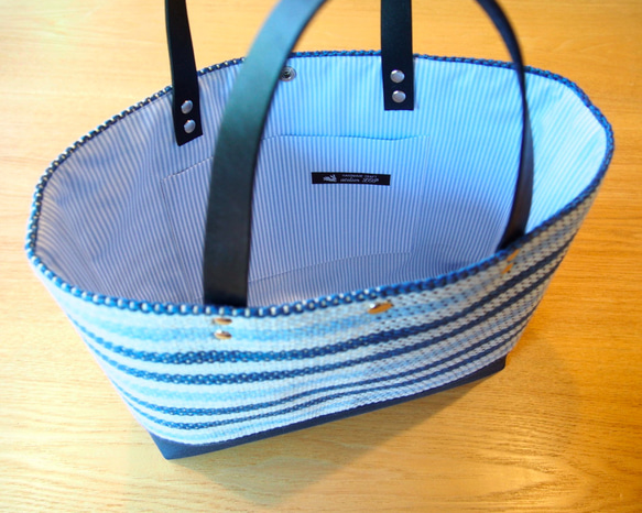 初夏邊框手織布手提袋（藍色） 第3張的照片