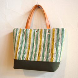 【特賣】初夏邊框手工編織布午餐手提包（綠色） 第5張的照片