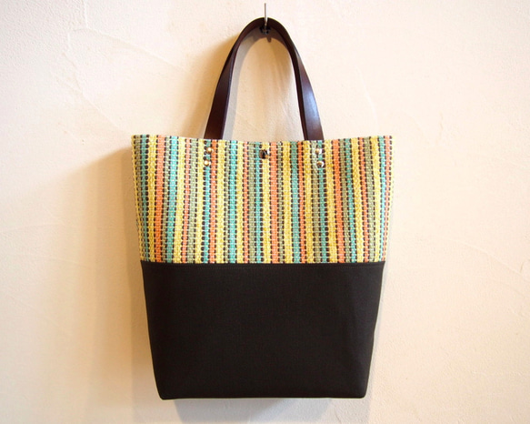 [夏季幸運袋]手工編織多色方形手提包和小袋（黃色） 第2張的照片
