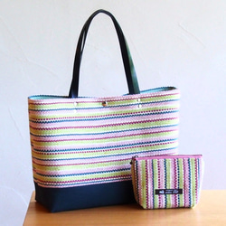 【夏日幸運包】手工編織法國彩色手提袋和小袋套裝（粉紅色） 第1張的照片