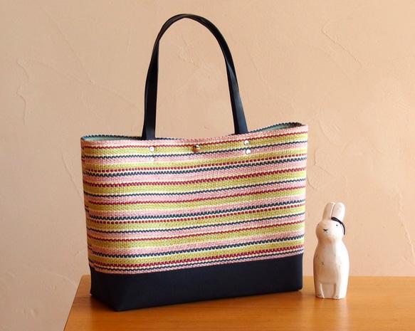 【夏日幸運包】手工編織法國彩色手提袋和小袋套裝（粉紅色） 第6張的照片