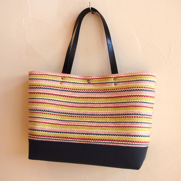 【夏日幸運包】手工編織法國彩色手提袋和小袋套裝（粉紅色） 第8張的照片