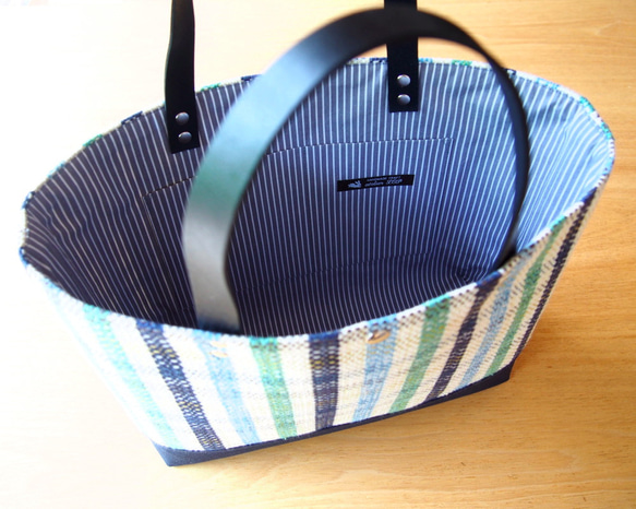 [SALE]手工編織夏季彩色托運手提包（藍色） 第3張的照片
