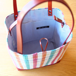 手工編織夏季顏色格紋手提袋（玫瑰色） 第3張的照片