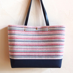 夏季法國色手工編織布手提袋（粉色） 第2張的照片