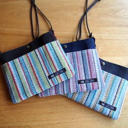 夏のフレンチカラー手織り布のサコッシュ（水色） 6枚目の画像