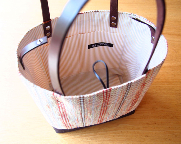 夏季果子露彩色手工編織布桶手提包（桃子） 第3張的照片