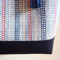 夏季果子露彩色手工編織布桶手提包（藍色） 第4張的照片