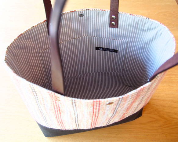 夏季果子露彩色手工編織布大號單肩手提包（桃色） 第3張的照片