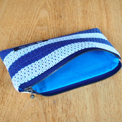 【秋季幸運袋】簡約邊框手工編織布大號手提包（海軍藍） 第5張的照片
